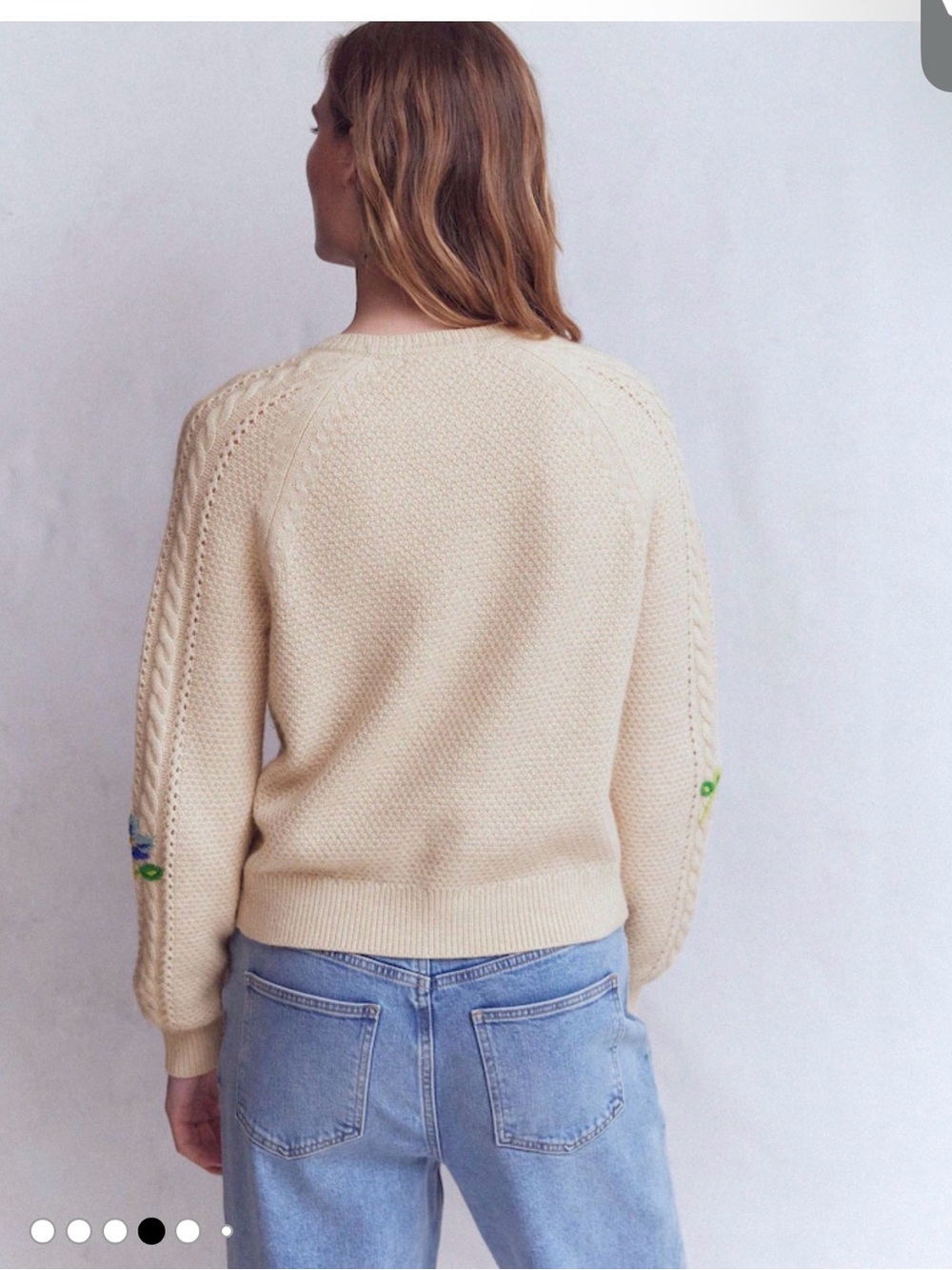 Boden Cream Embroidered Floral Cable-Knit Cardigan Sweater NWT Size M - Picture 4 of 8